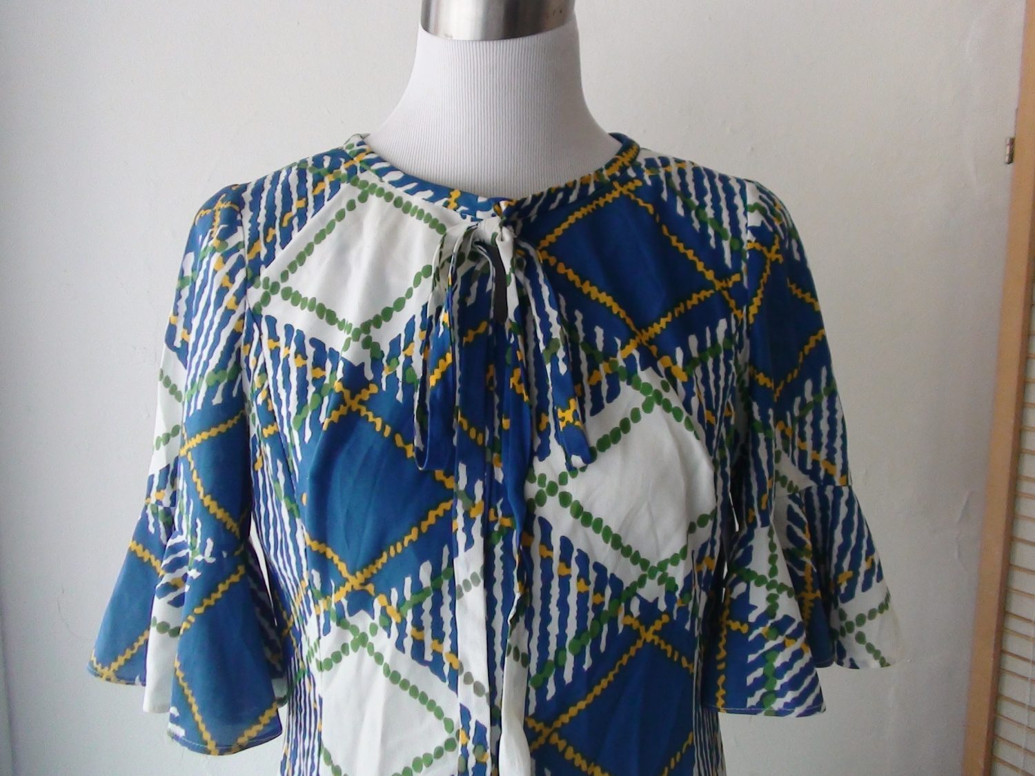 Funky Blue, White, Green and Yellow Print 1970s Dress | Chaos Bazaar ...
