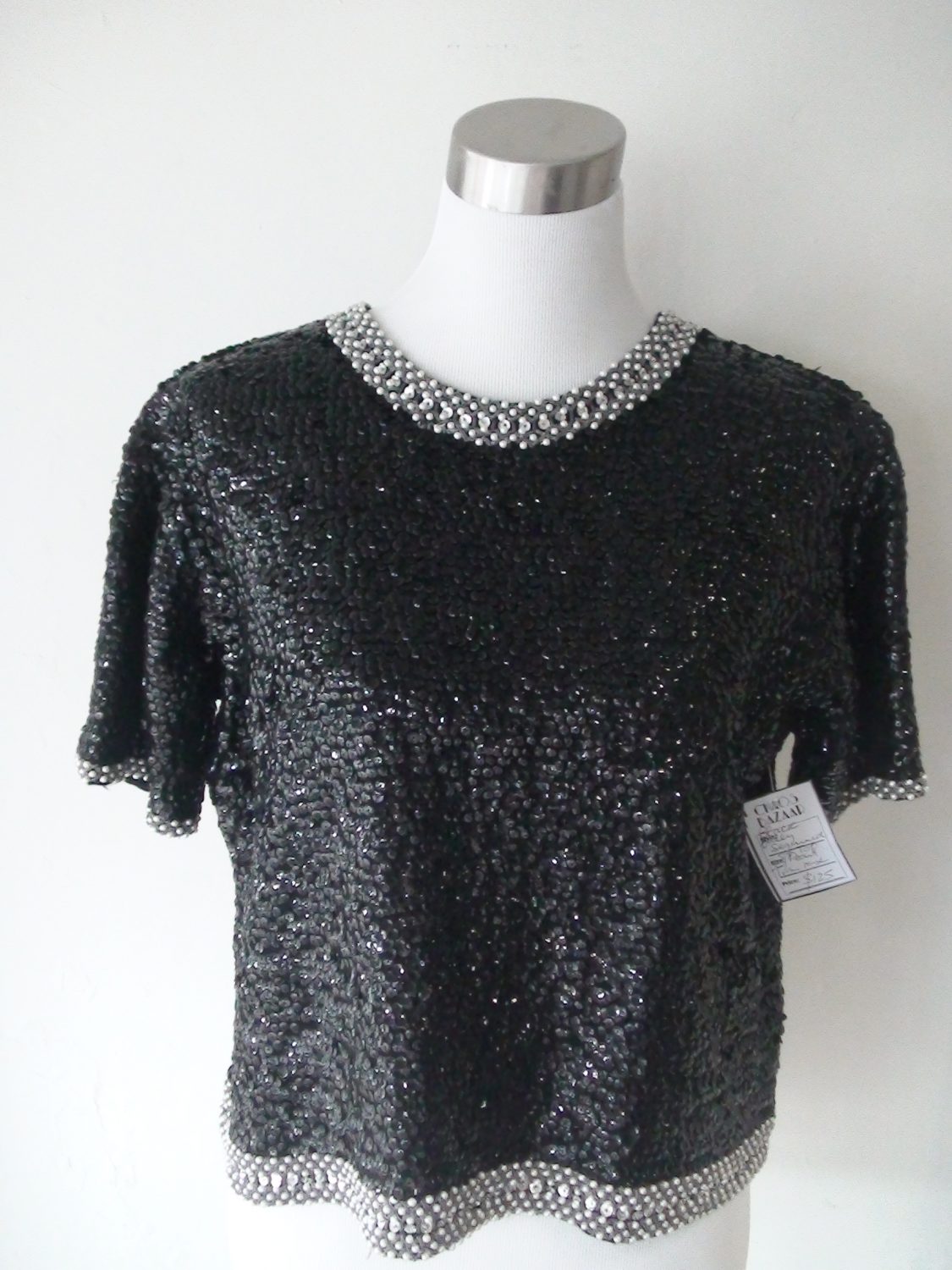 Classic 1960s Sequin and Pearl Beaded Black Top | Chaos Bazaar Vintage