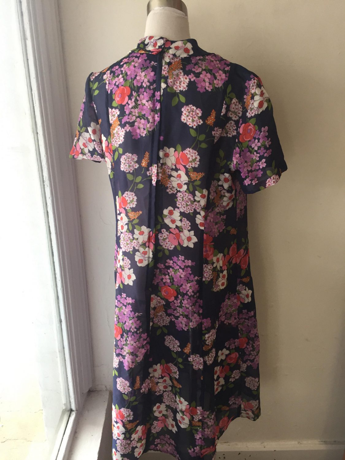 Navy and Floral Sheer Vintage Day Dress | Chaos Bazaar Vintage
