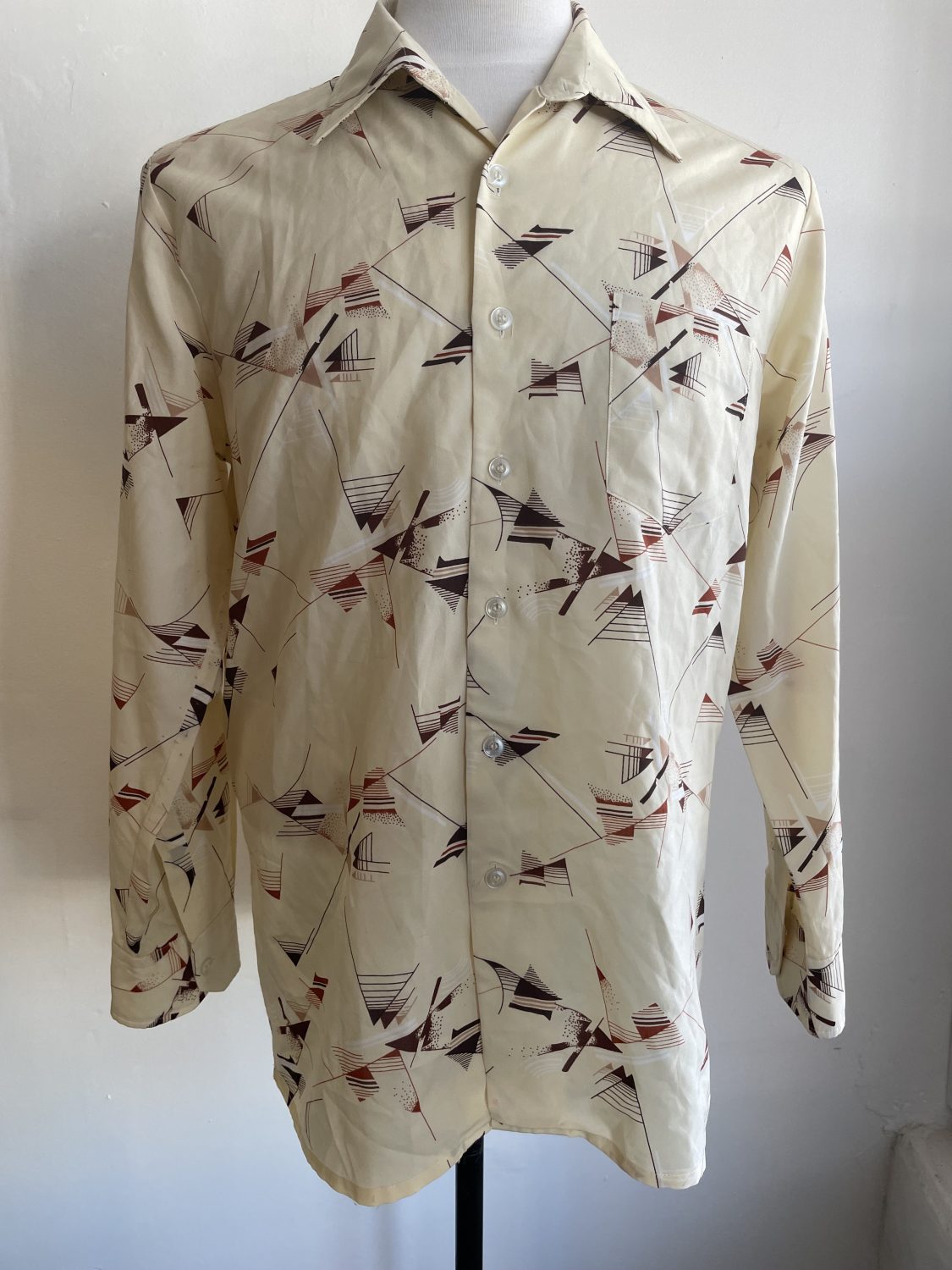 EXQUISITE 70's CREAM L/S SHIRT WITH BROWN AND RUST PATTERN | Chaos ...
