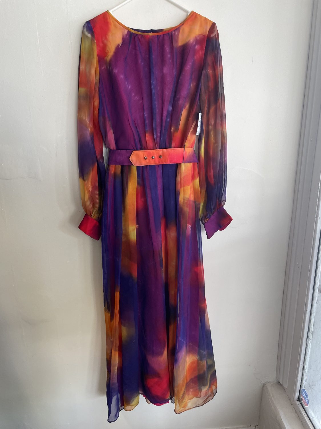 PEER GNYT 70's BOLD COLOURED CHIFFON MAXI DRESS | Chaos Bazaar Vintage