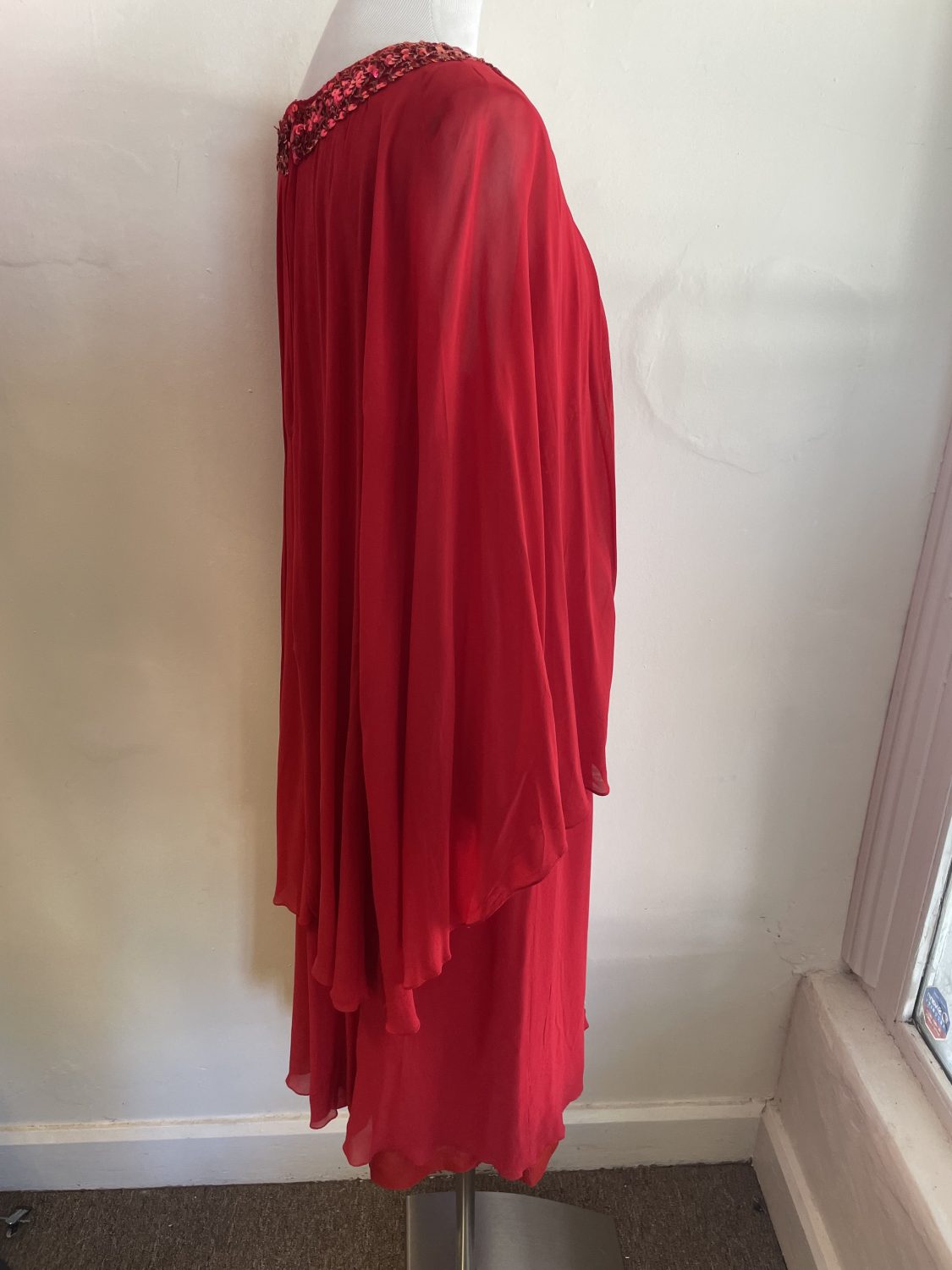 1970's RED SEQUINED CAMILLA LEE DRESS WITH SHEER CAPE OVERLAY | Chaos ...