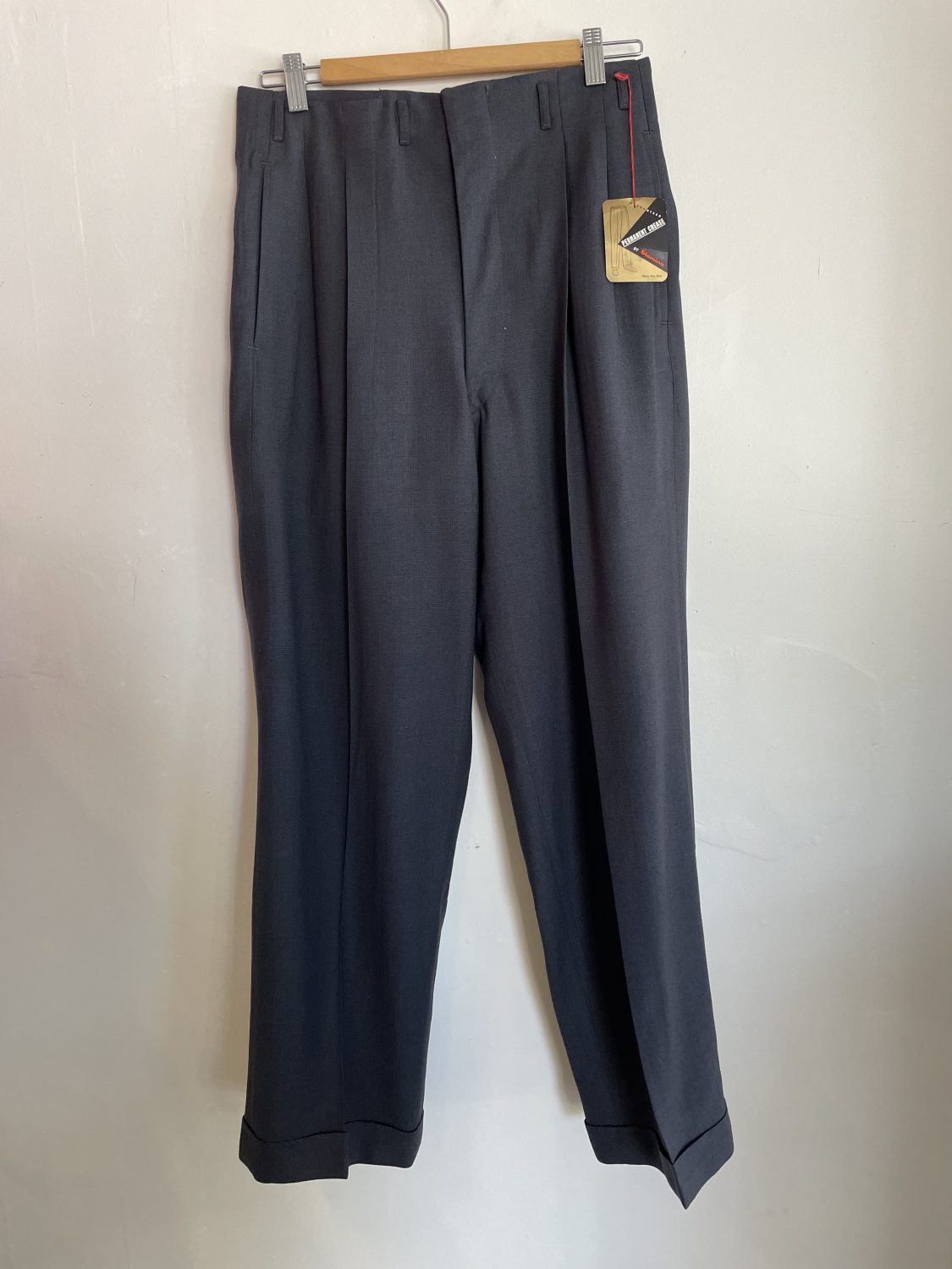 CHARCOAL HOLLYWOOD WAIST VINTAGE DEADSTOCK PURE WOOL 1940s MEN'S PANTS W29x  28