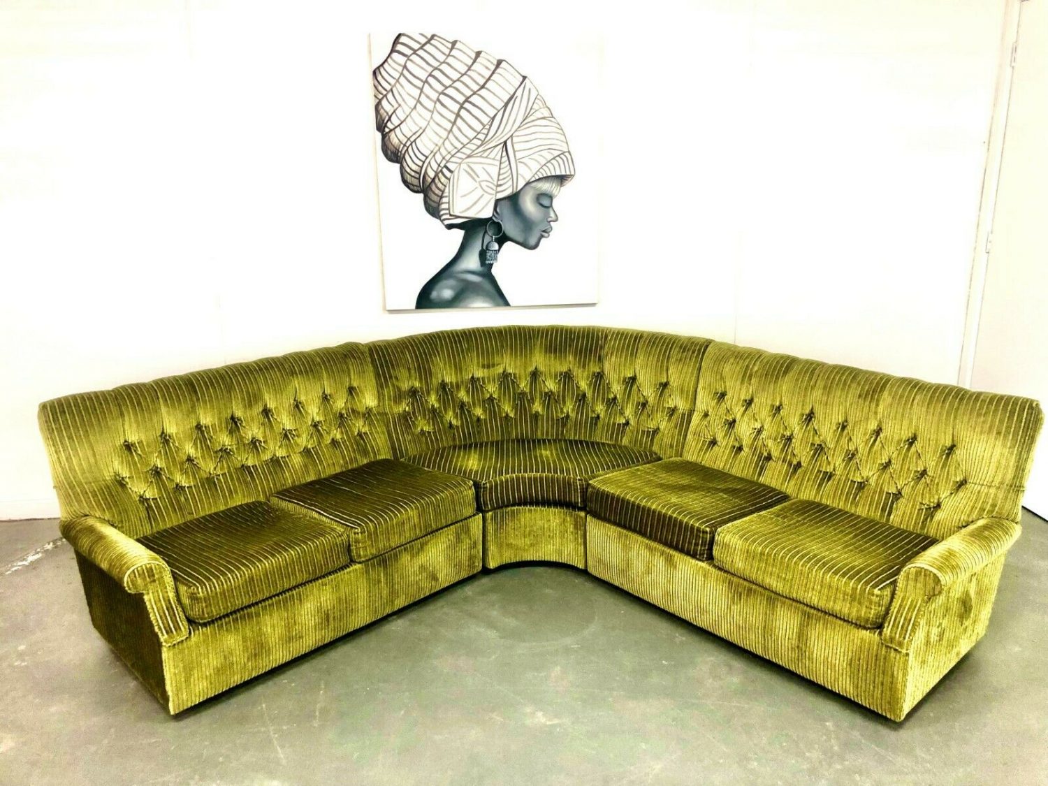 vertrekken Bijna dood Maak een naam Amazing Vintage Retro 70s Green Cut Velvet Curved Sofa Lounge 3 Piece |  Chaos Bazaar Vintage
