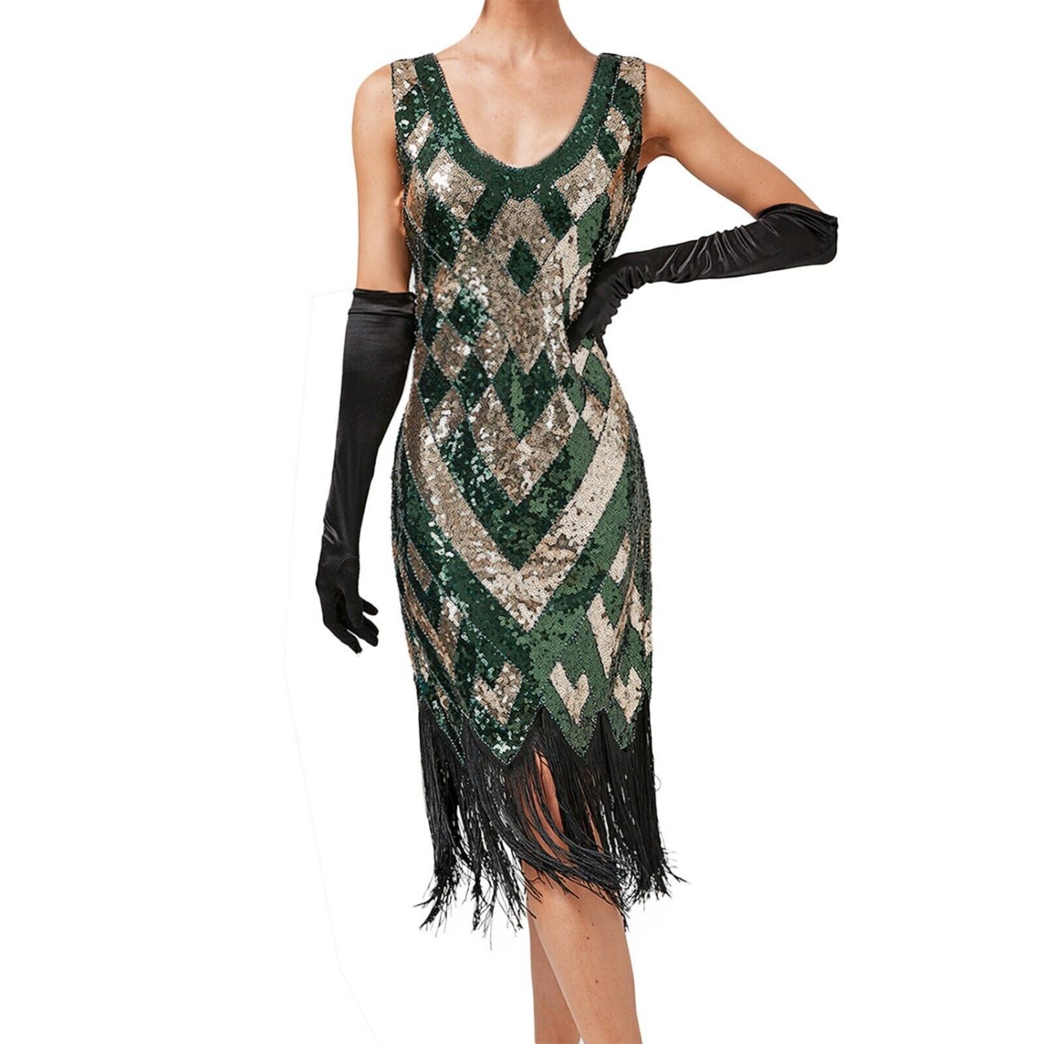 STUNNING GREEN AND GOLD FULLY SEQUINNED ART DECO GATSBY DRESS AVAILABLE ...