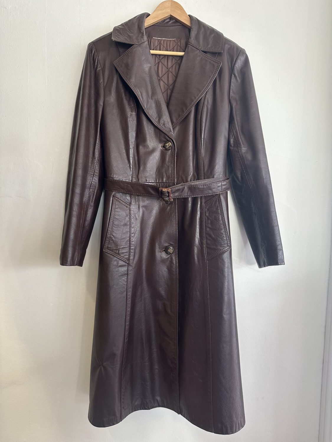 RICH BROWN VINTAGE LONG LEATHER TRENCH COAT | Chaos Bazaar Vintage