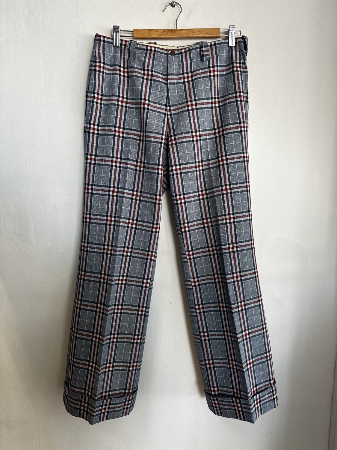 AUTHENTIC 1970s BLUE/RED/ WHITE CHECKED FLARED PANTS 32 INCH WAIST ...